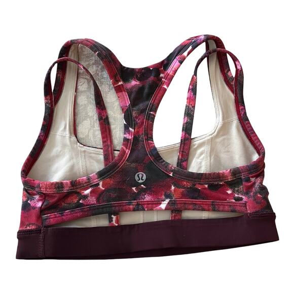 Lululemon Splendour Bra Poppy Petals Berry Rumble Multi Black Sports Yoga 4 EUC - Picture 2 of 8